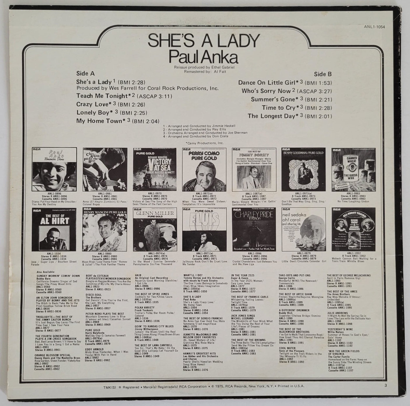 Paul Anka signed Shes a Lady album vinyl record COA proof autographed STAR