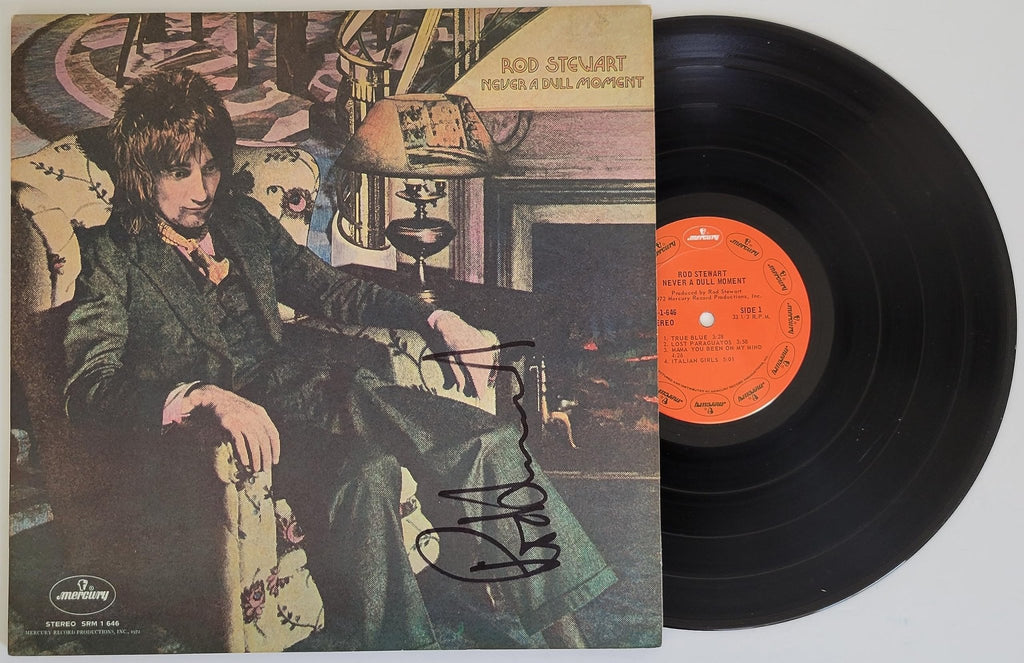 Rod Stewart signed Never a Dull Moment album vinyl record COA exact proof STAR