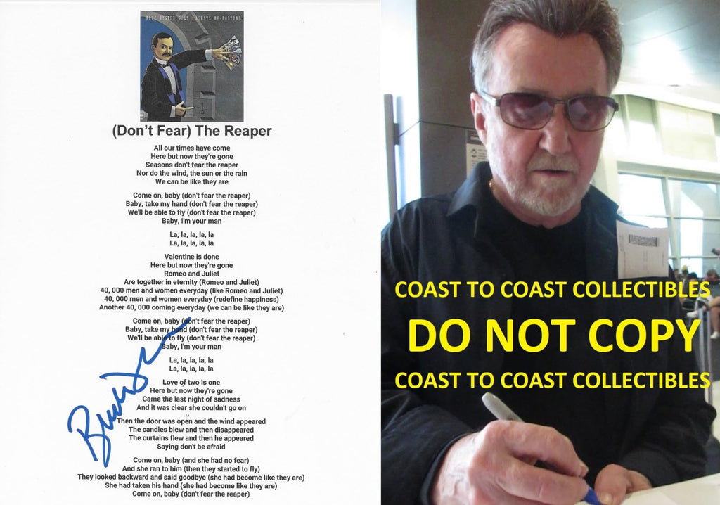 Buck Dharma signed Blue Oyster Cult Dont Fear The Reaper Lyrics sheet COA Proof STAR