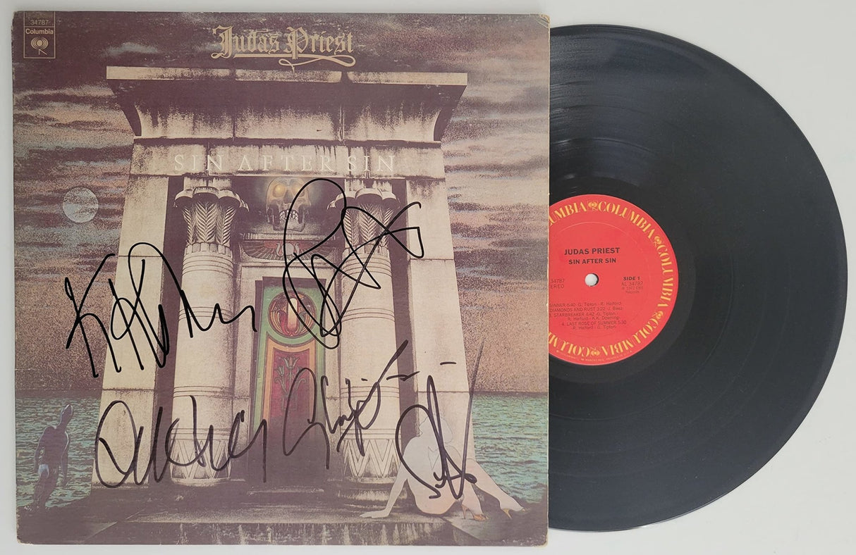 Rob Halford Glenn Tipton Ian Hill KK Downing Simon Phillips signed Sin after Sin album COA proof star