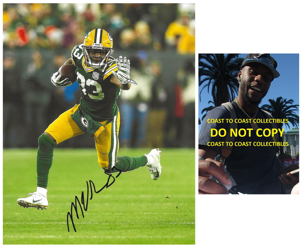 Marquez Valdes Scantling signed Green Bay Packers football 8x10 photo Proof autographed