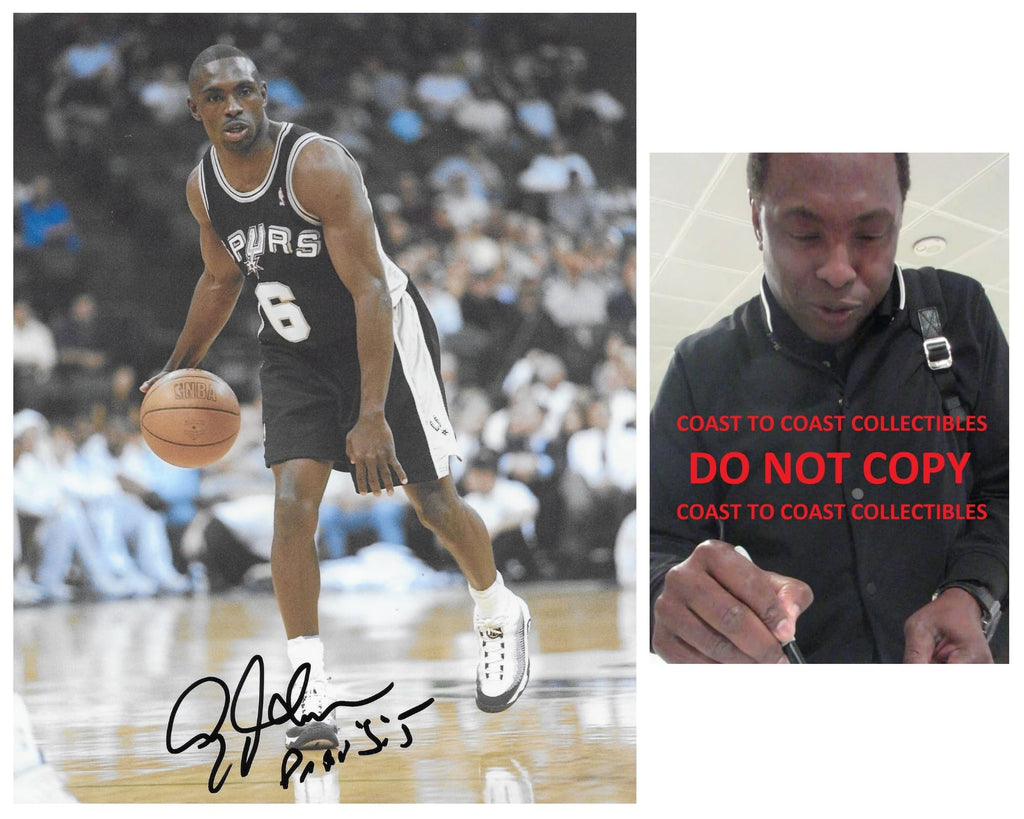 Avery Johnson signed San Antonio Spurs basketball 8x10 photo COA proof autographed.