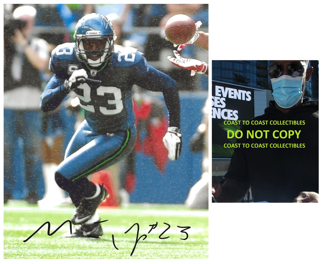 Marcus Trufant signed Seattle Seahawks football 8x10 photo Proof COA autographed,