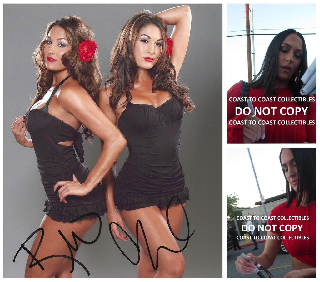 Nikki & Brie The Bella Twins signed WWE 8x10 photo COA proof autographed