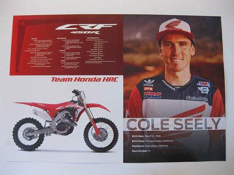 Cole Seely, supercross, motocross, signed, autographed, Honda 13x19 Poster, COA