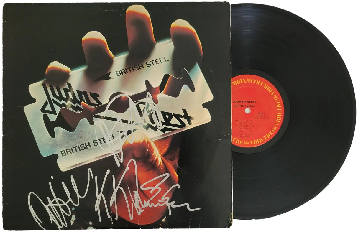 Halford Tipton Hill Downing signed Judas Priest British Steel album COA proof star