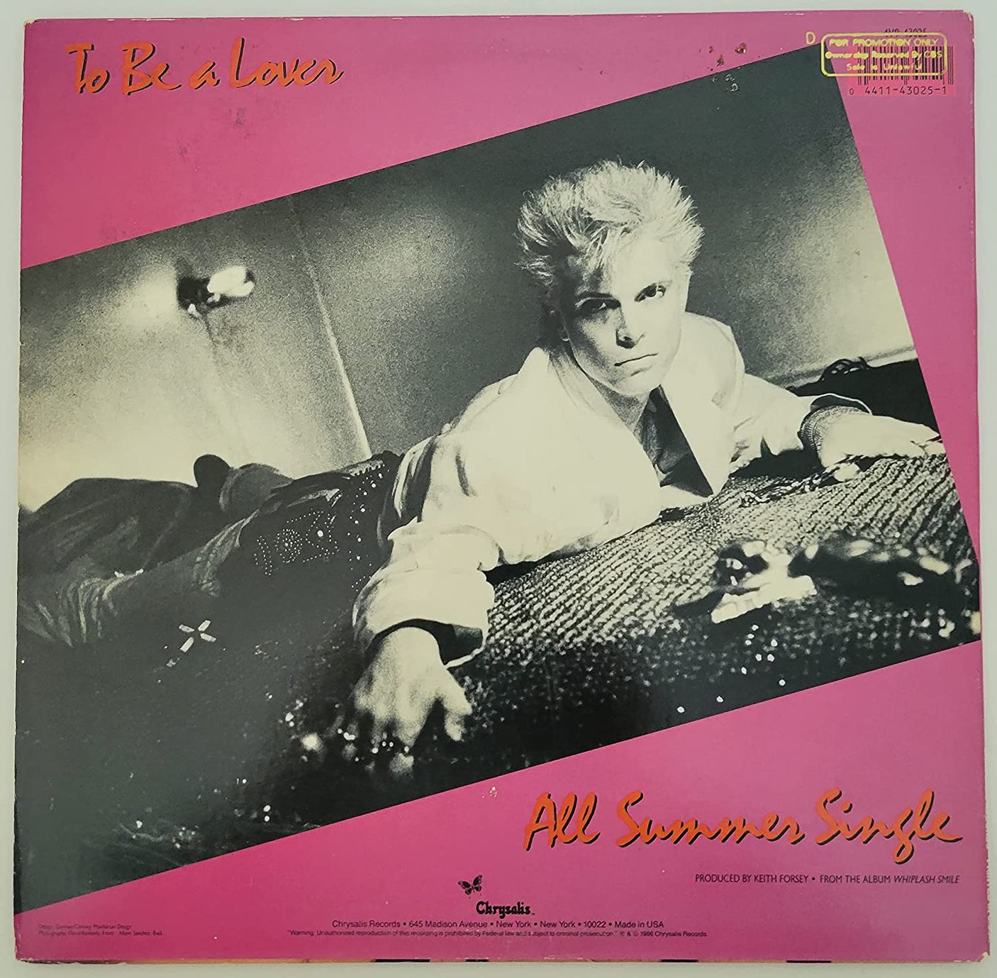 Billy Idol signed To Be A Lover album vinyl LP COA exact proof autographed STAR
