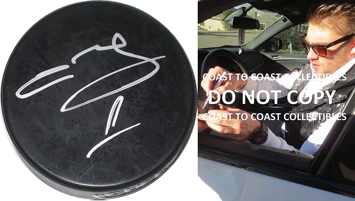 Semyon Varlamov Islanders, Capitals signed, autographed Hockey Puck, COA proof