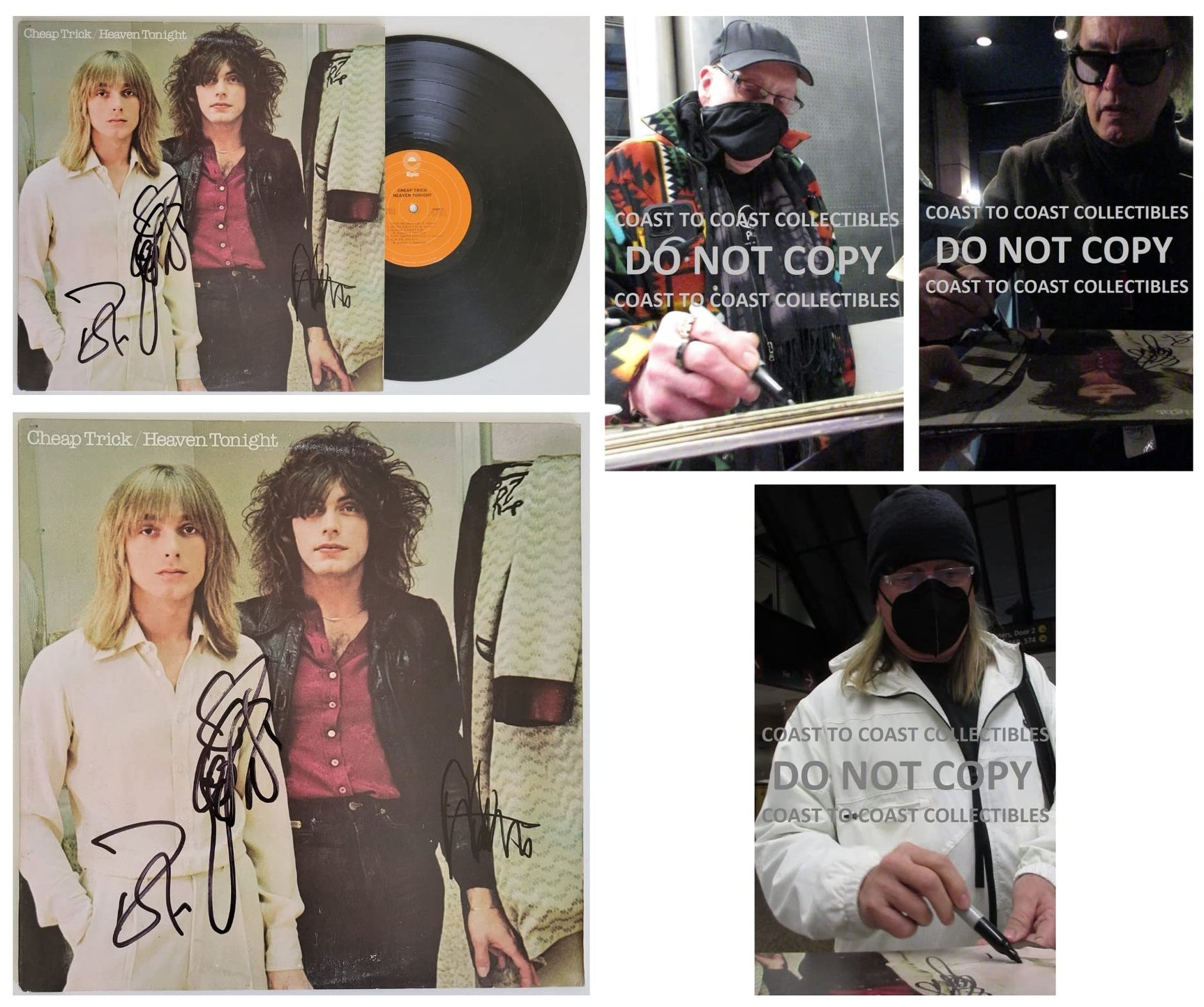 Cheap Trick band signed Heaven Tonight album COA proof Robin Zander,Rick Nielsen,Tom Peterson star