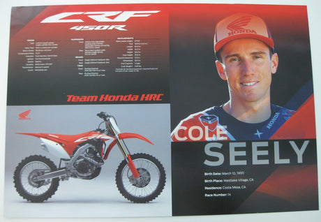 Cole Seely, Supercross, Motocross, Signed, Autographed, Honda 13x19 Poster, COA Will Be Included,