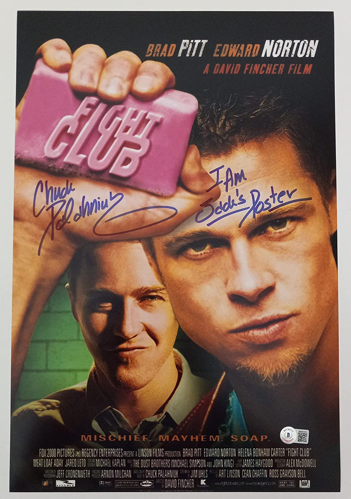 Chuck Palahniuk signed 12x18 Fight Club movie poster photo Beckett COA proof STAR.