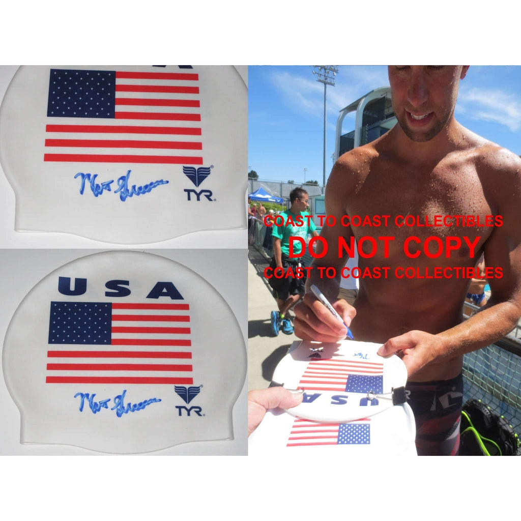 Matt Grevers, USA Olympic Swimmer, Signed, Autographed, Swim Cap, a Coa with the Proof Photo of Matt Signing the Swim Cap Will Be Included