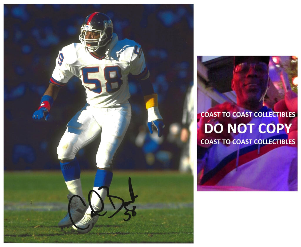 Carl Banks signed New York Giants football 8x10 photo Proof COA autographed.