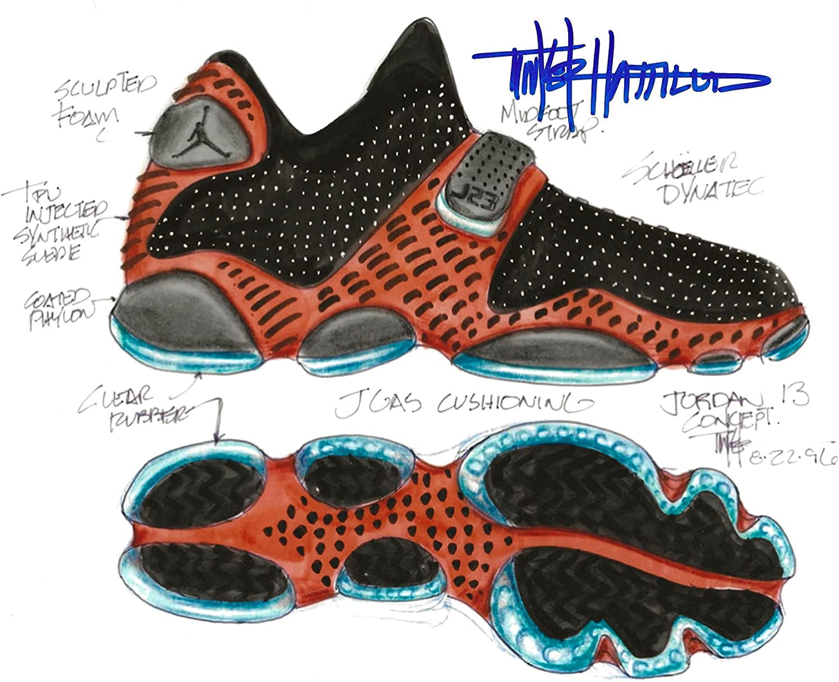Tinker Hatfield signed Nike Air Jordan 13 8x10 photo COA proof autograph STAR
