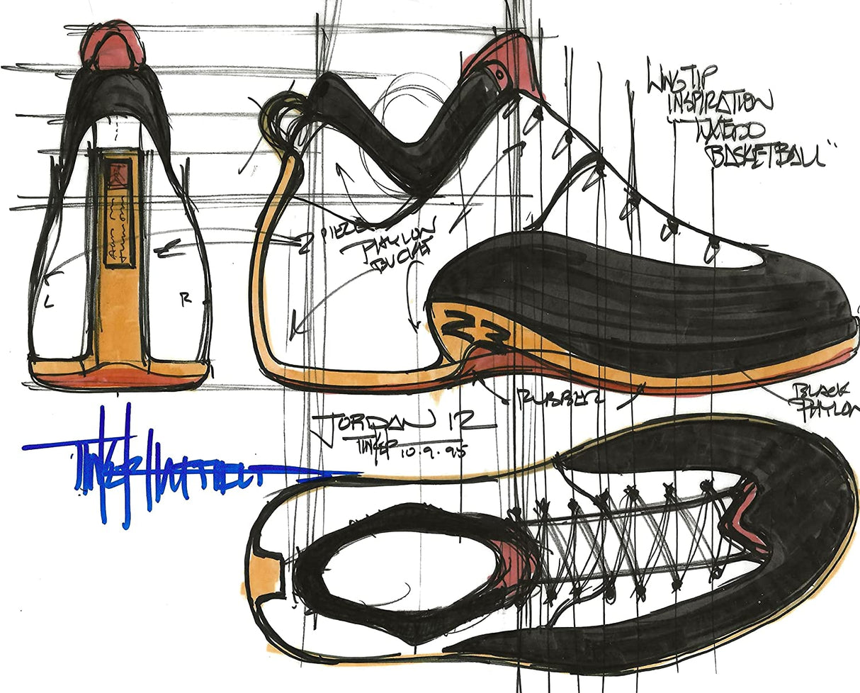 Tinker Hatfield signed Nike Air Jordan 12 8x10 photo COA proof autograph STAR.