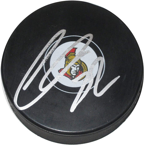 Thomas Chabot signed Ottawa Senators logo Hockey puck exact proof Beckett COA