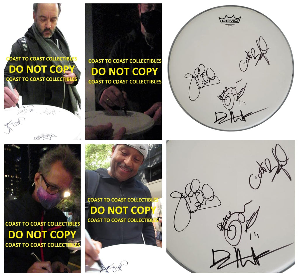 Dave Matthews Carter Beauford Tim Reynolds Jeff Coffin signed Drumhead COA proof Star