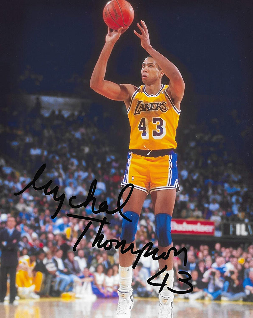Mychal Thompson Los Angeles Lakers signed basketball 8x10 photo proof COA