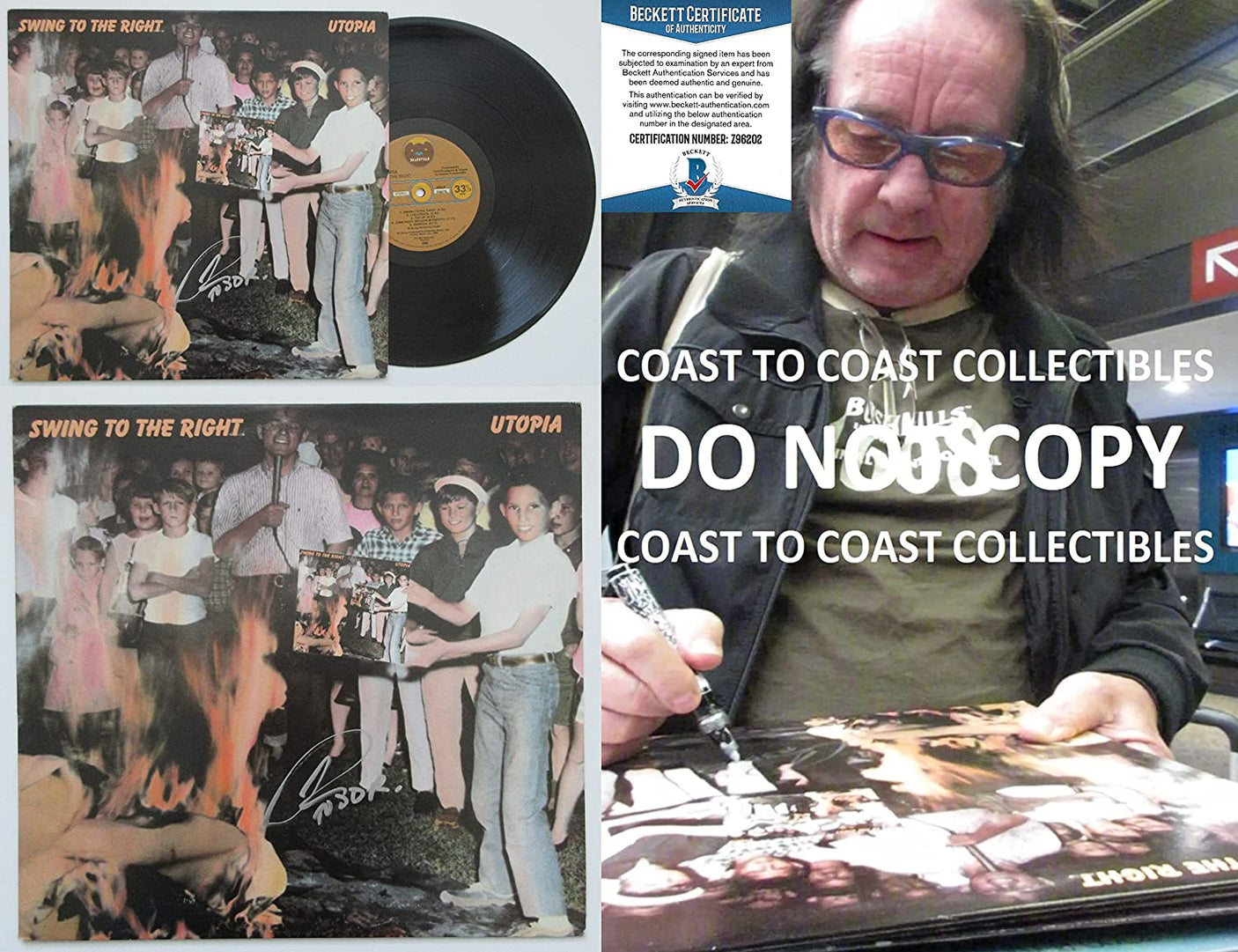 Todd Rundgren signed Utopia Swing to the Right album vinyl proof Beckett COA STAR