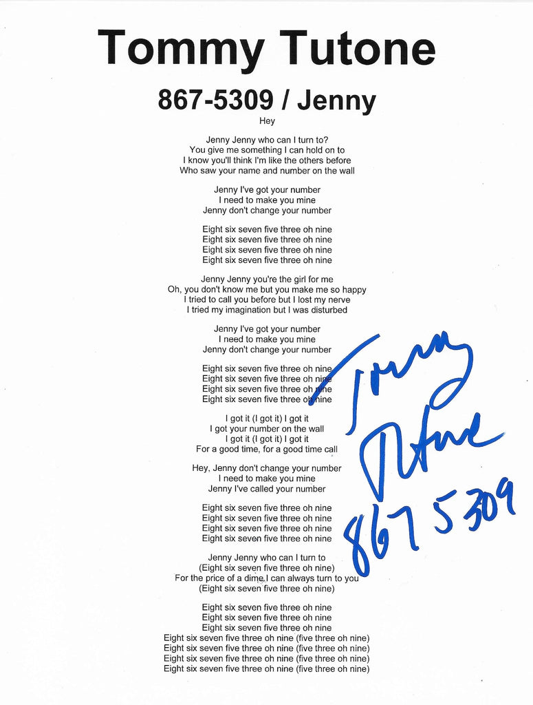 Tommy Tutone signed 867 5309 Jenny Lyrics sheet COA exact Proof autographed Star
