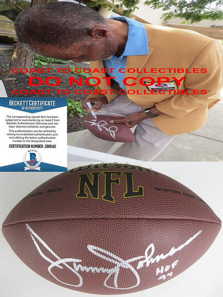 Jimmy Johnson San Francisco 49ers Bruins signed NFL football proof Beckett COA autograph
