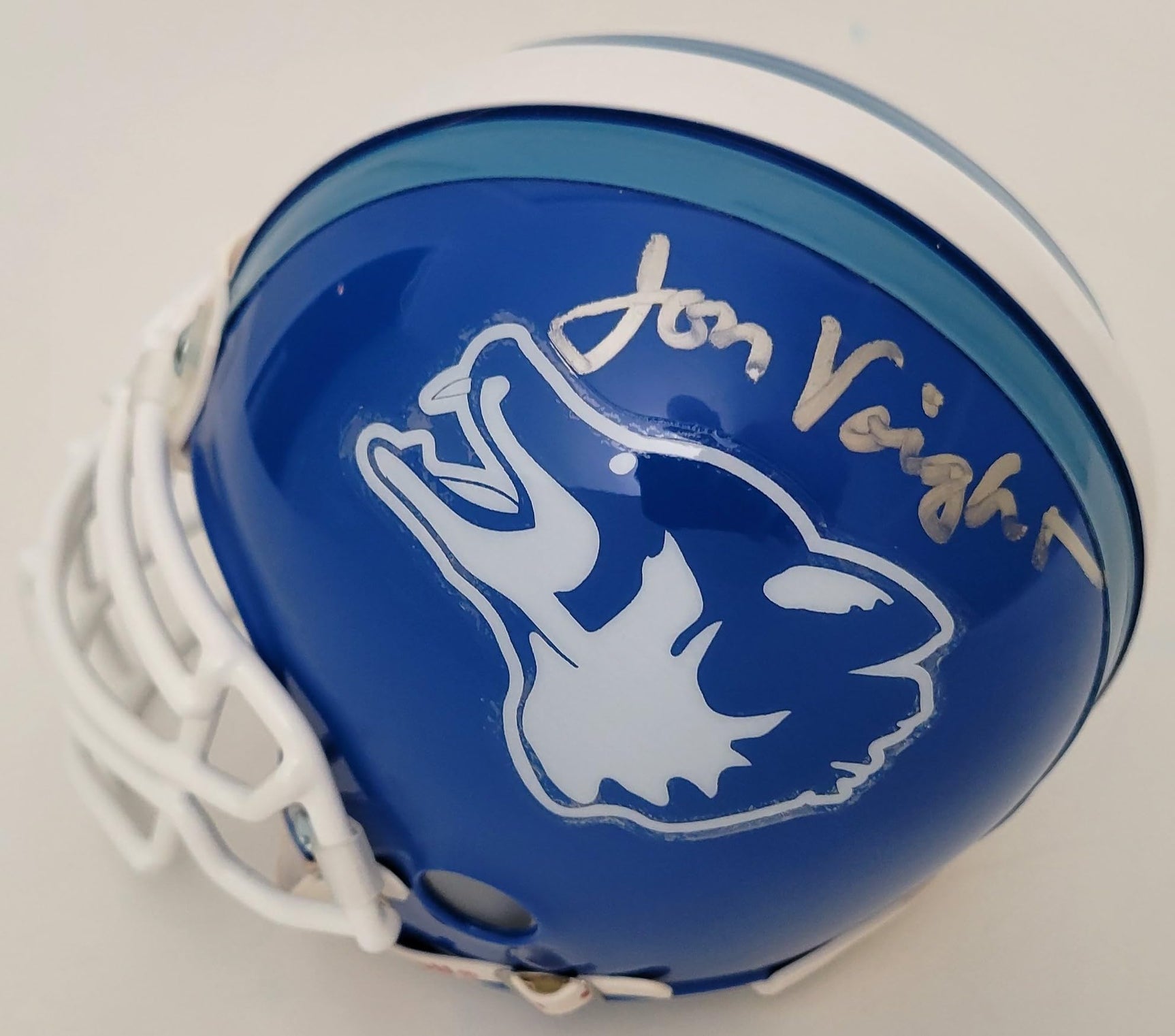 Jon Voight Varsity Blues Bud Kilmer signed Texas Coyotes mini helmet proof COA STAR