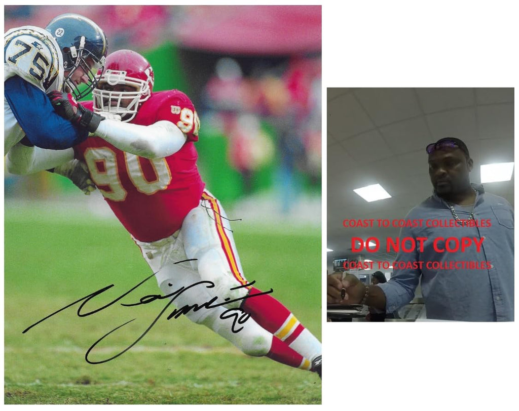 Neil Smith signed Kansas City Chiefs football 8x10 photo COA proof autographed.