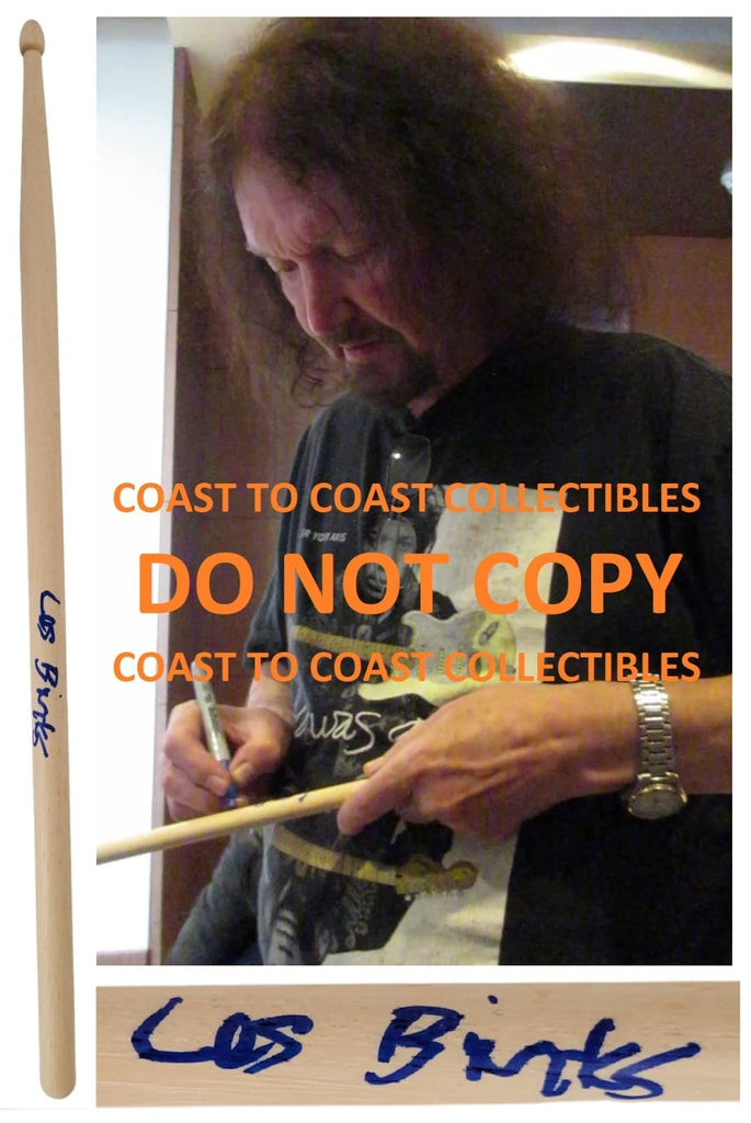 Les Binks Judas Priest drummer signed Drumstick COA exact proof Rare autograph star.