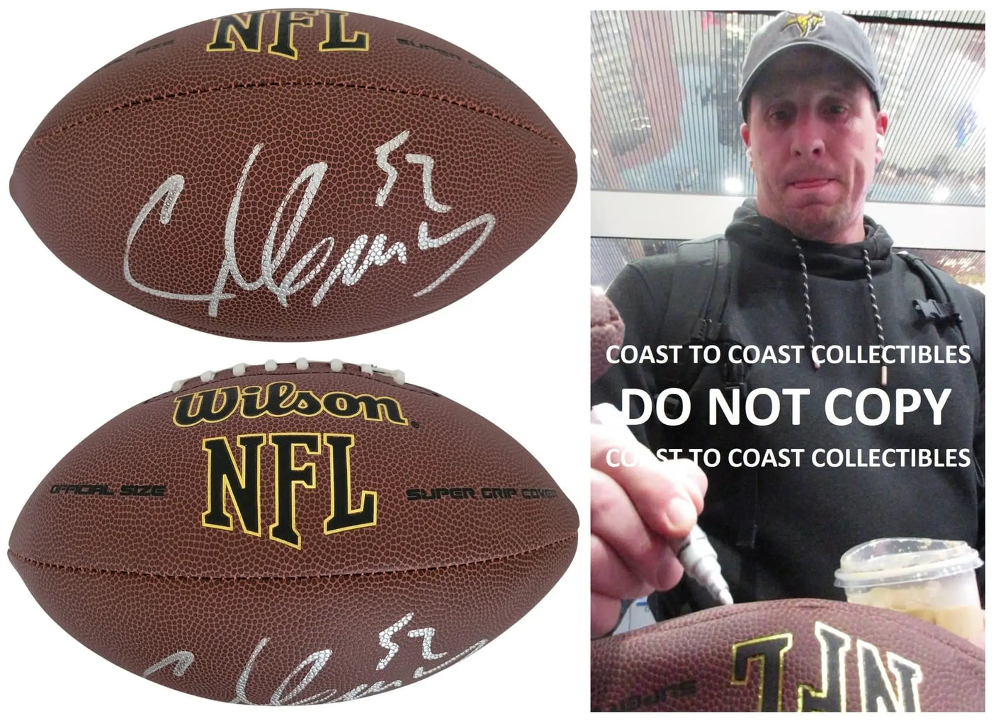 Chad Greenway Signed Football Proof COA Autographed Minnesota Vikings Iowa
