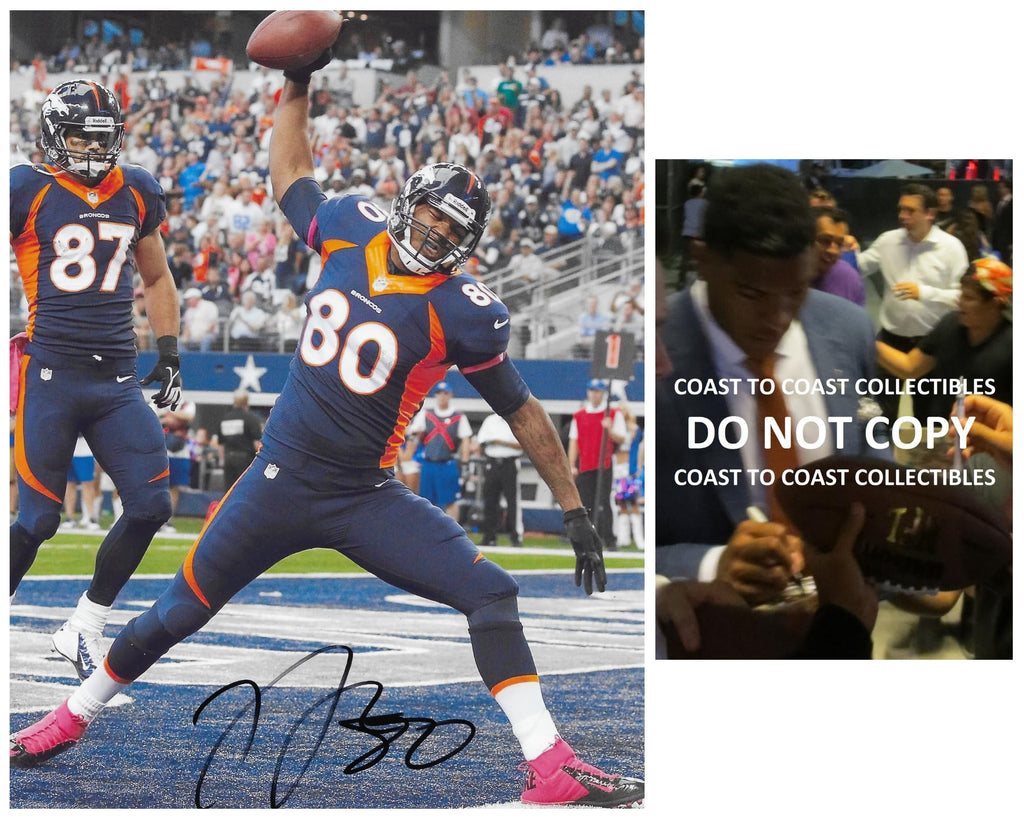 Julius Thomas signed Denver Broncos football 8x10 photo Proof COA autographed