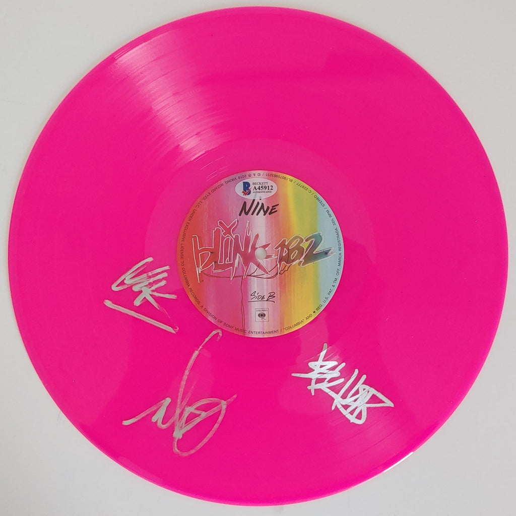 Mark Hoppus Travis Barker Matt Skiba signed Blink 182 Nine vinyl proof Beckett STAR