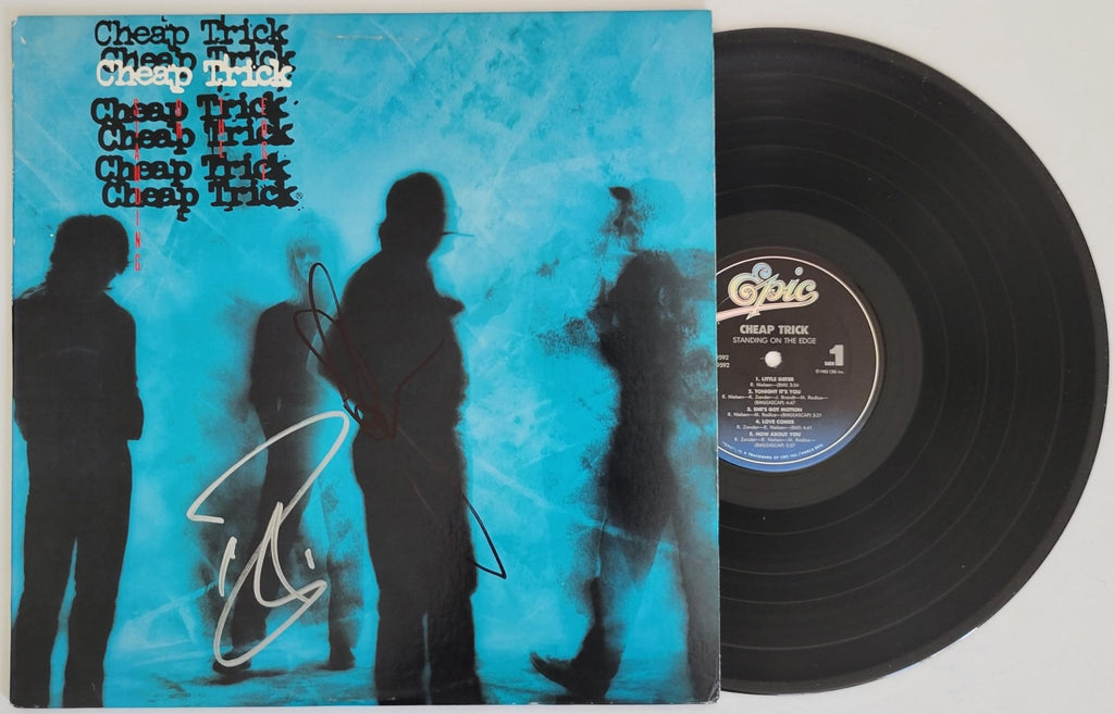 Cheap Tric band signed Standing on the Edge album Vinyl COA proof Robin Zander,Rick Nielsen star