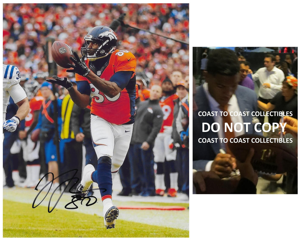 Julius Thomas signed Denver Broncos football 8x10 photo Proof COA autographed..