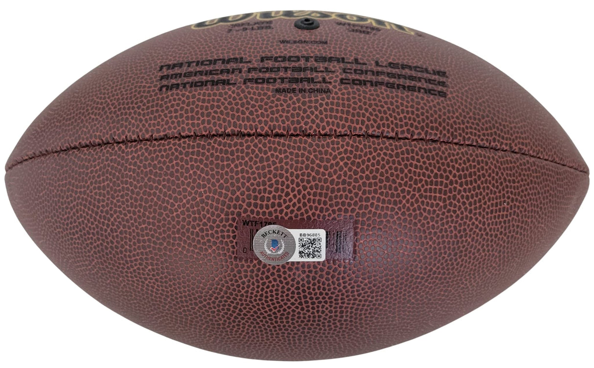 Warren Moon Seahawks Oilers Chiefs signed NFL football proof Beckett COA autograph