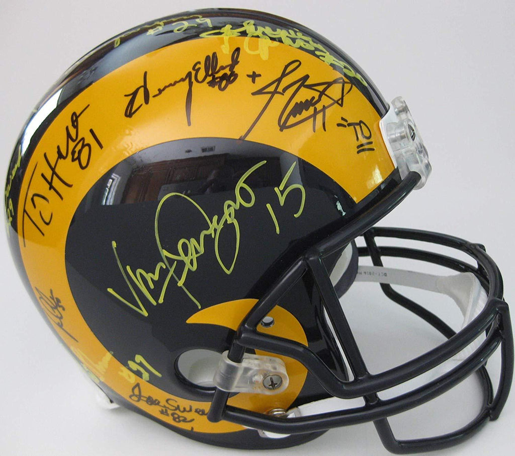 LA Rams, St Louis Rams, legends signed autographed full size helmet, COA proof photos