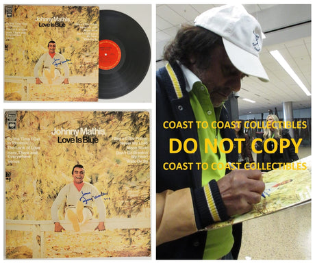 Johnny Mathis signed Love is Blue album, vinyl COA exact proof autographed STAR