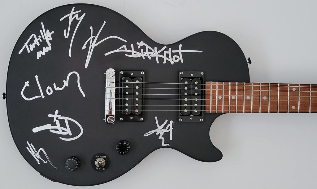 Slipknot metal band signed Les Paul guitar,Clown,Wilson,Root,Jay,Mick COA Proof STAR