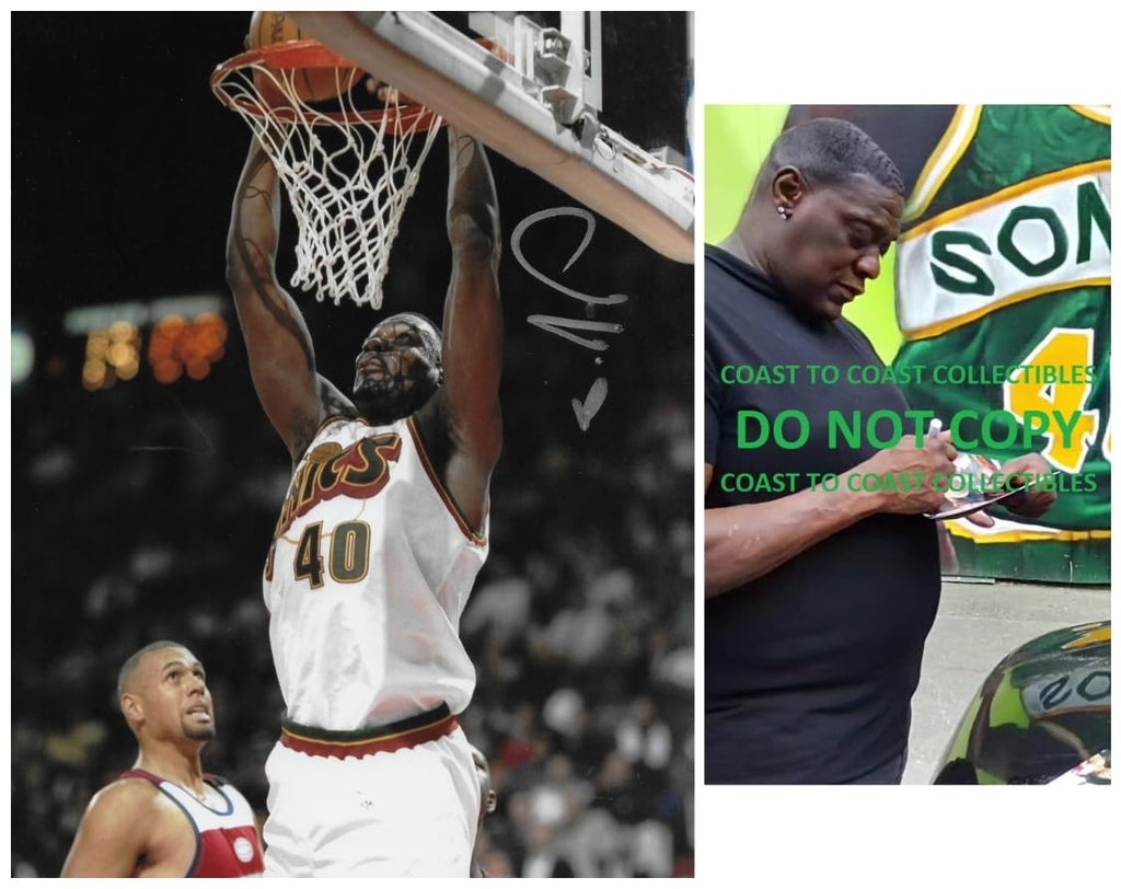 Shawn Kemp signed Seattle Supersonics Basketball 8x10 photo COA proof autographed,