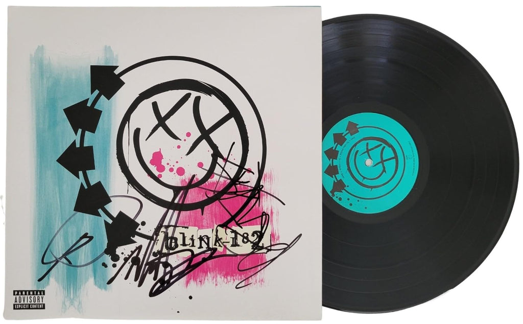 Travis Barker Mark Hoppus Tom Delonge signed Blink 182 album vinyl COA proof STAR