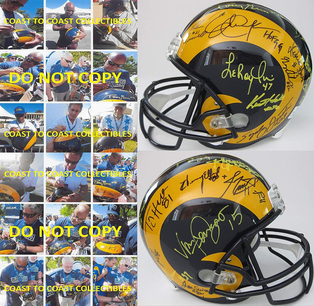 LA Rams, St Louis Rams, legends signed autographed full size helmet, COA proof photos