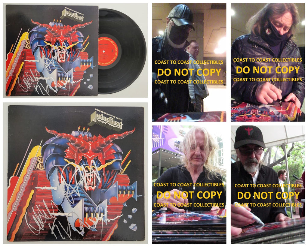 Halford Tipton Hill Downing signed Judas Priest Defenders of the Faith album COA proof star