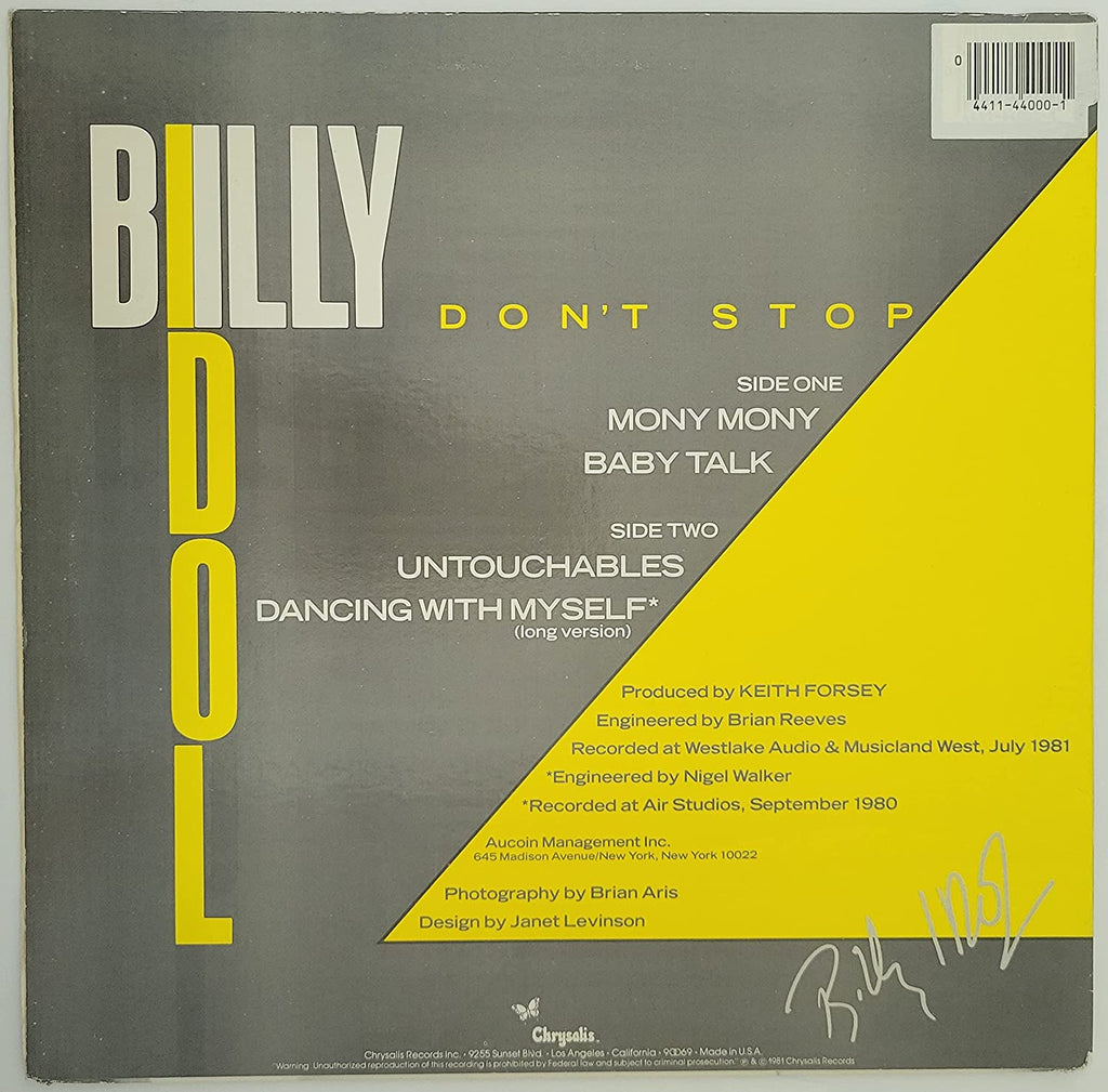 Billy Idol signed Don't Stop album vinyl LP COA exact proof autographed STAR