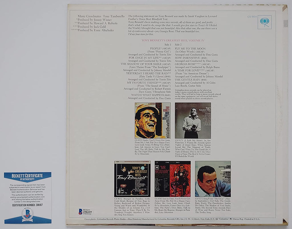 Tony Bennett signed Greatest Hits album vinyl record proof Beckett COA autograph STAR