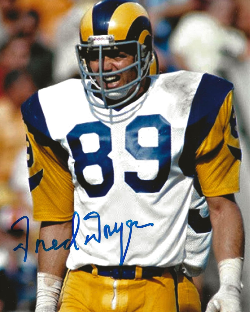 Fred Dryer signed Los Angeles Rams football 8x10 photo Proof COA autographed.