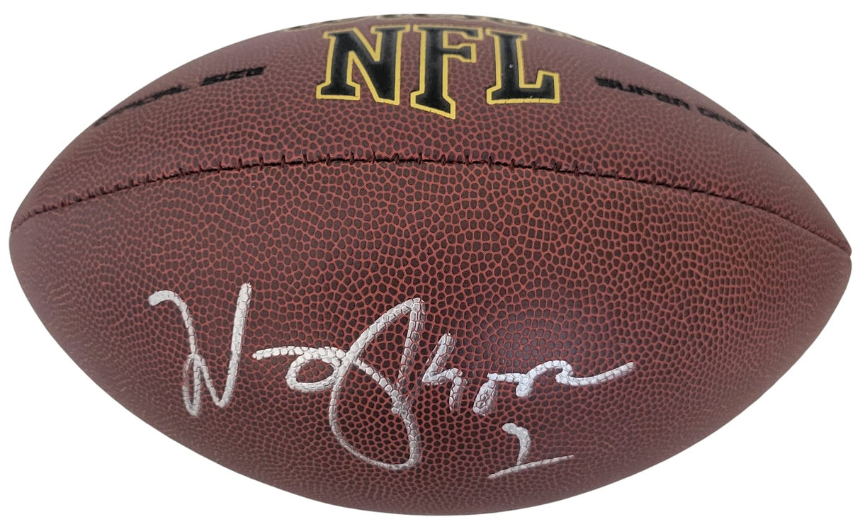 Warren Moon Seahawks Oilers Chiefs signed NFL football proof Beckett COA autograph