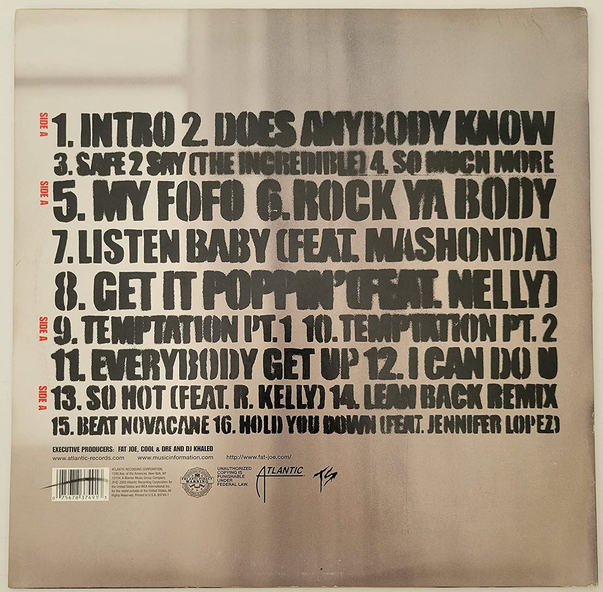 Fat Joe signed autographed All or Nothing album vinyl Record COA exact proof STAR