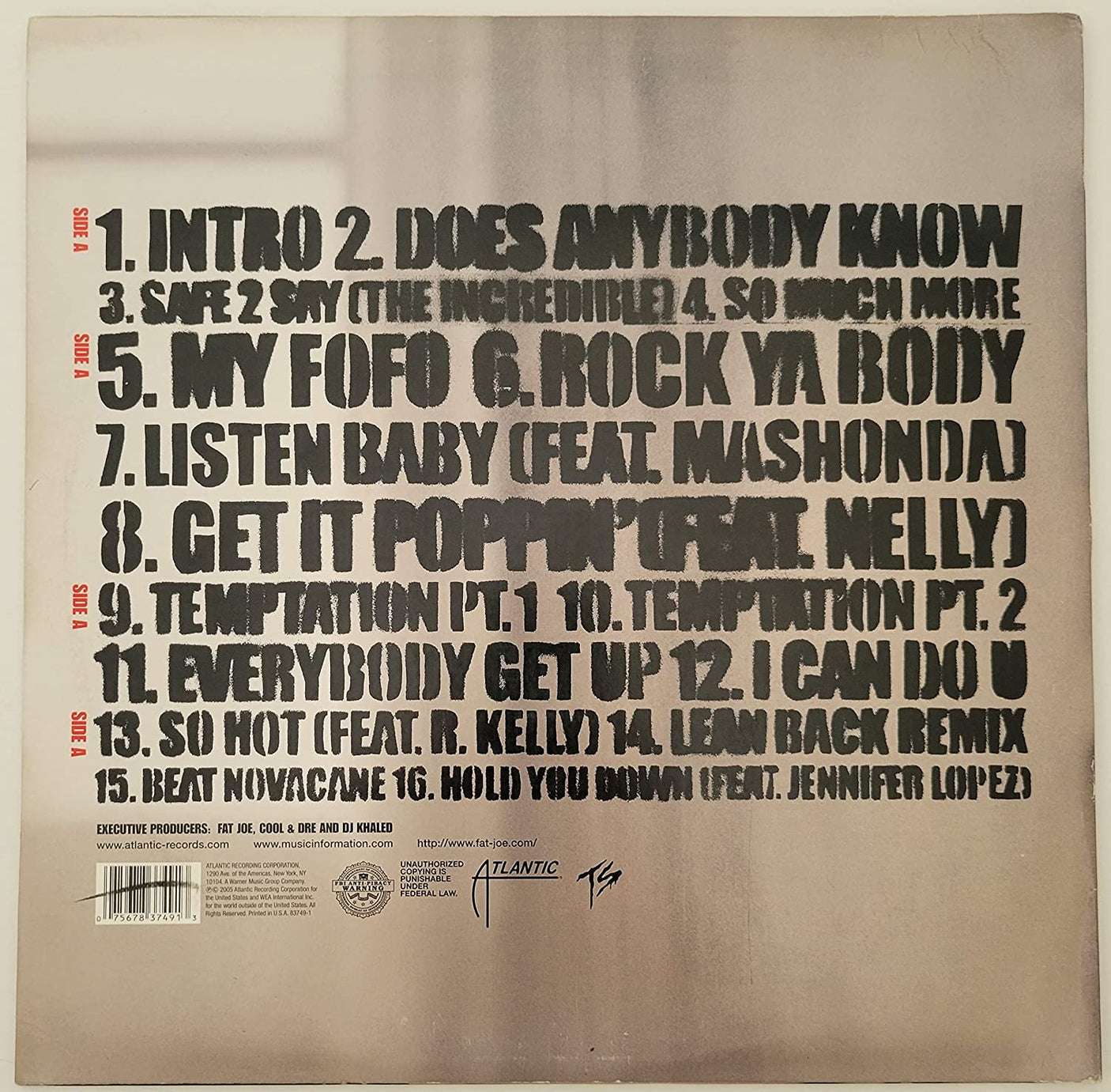 Fat Joe signed autographed All or Nothing album vinyl Record COA exact proof STAR