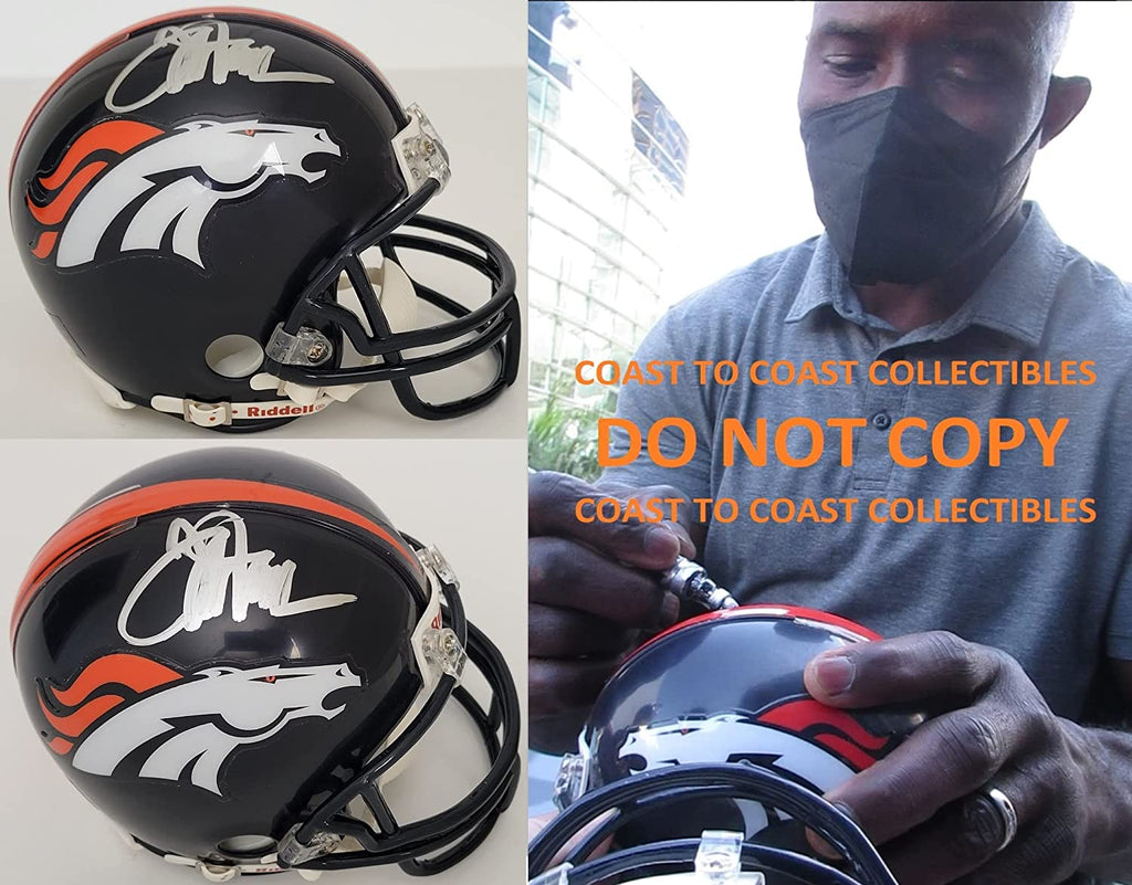 Terrell Davis signed Denver Broncos mini football helmet autographed COA proof