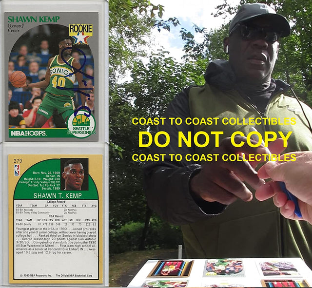 Shawn Kemp Seattle Sonics signed rookie Hoops basketball Card #279 proof COA autograph