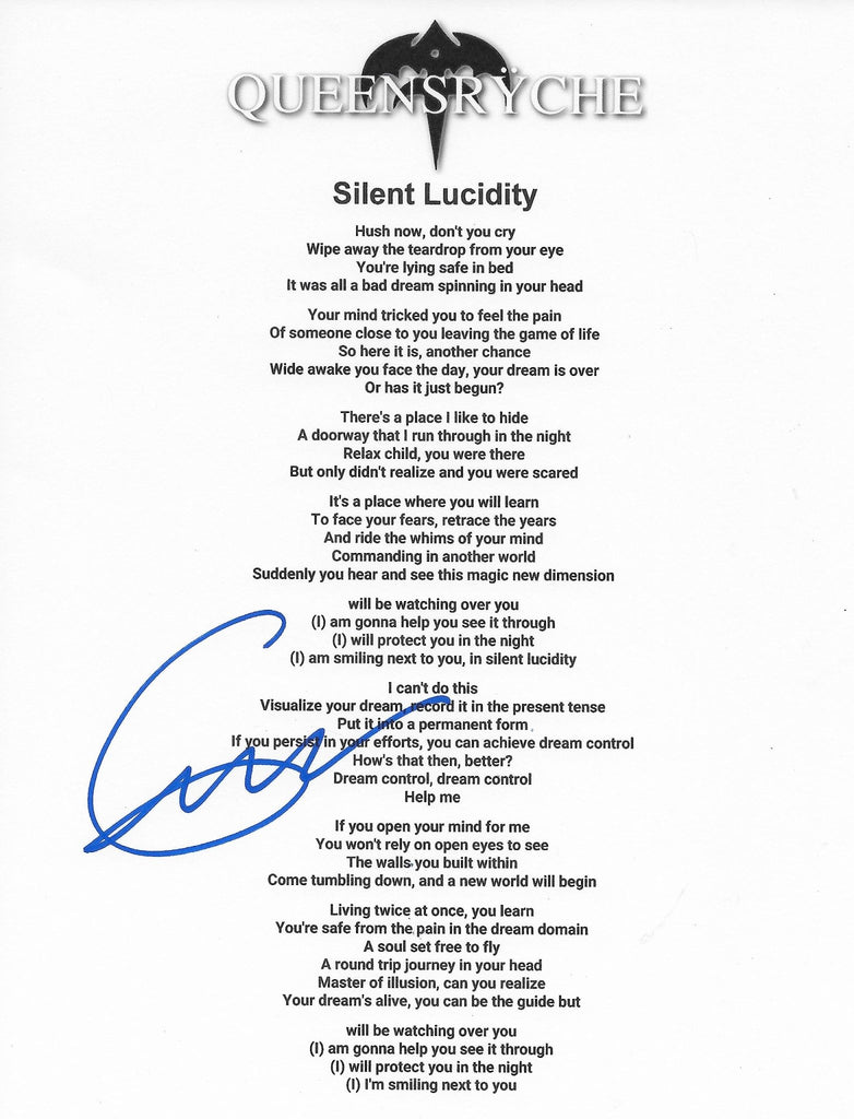 Geoff Tate signed Queesryche Silent Lucidity Lyrics sheet proof COA STAR